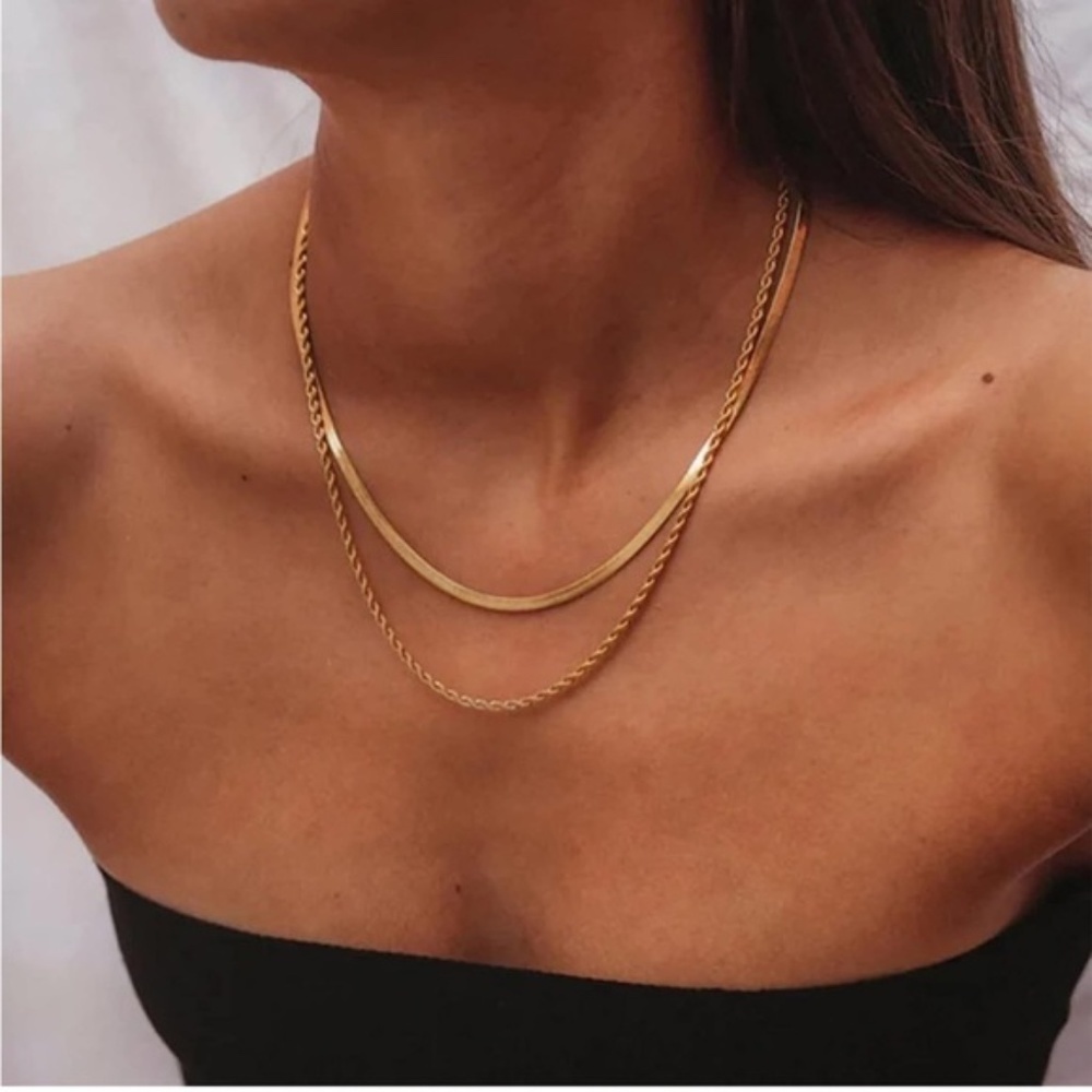GOLD 14k Gold Plated 2pc Rope Necklace Set